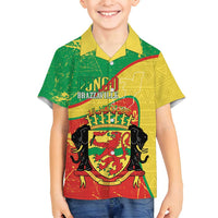 Personalized Congo-Brazzaville Independence Day Family Matching Off Shoulder Maxi Dress and Hawaiian Shirt Coat Of Arms Grunge Style - Wonder Print Shop