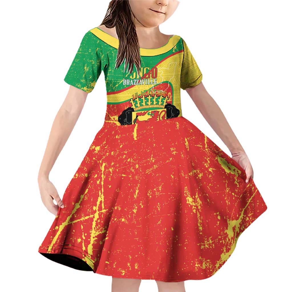 Personalized Congo-Brazzaville Independence Day Family Matching Off Shoulder Short Dress and Hawaiian Shirt Coat Of Arms Grunge Style - Wonder Print Shop