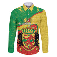 Personalized Congo-Brazzaville Independence Day Family Matching Off Shoulder Short Dress and Hawaiian Shirt Coat Of Arms Grunge Style - Wonder Print Shop