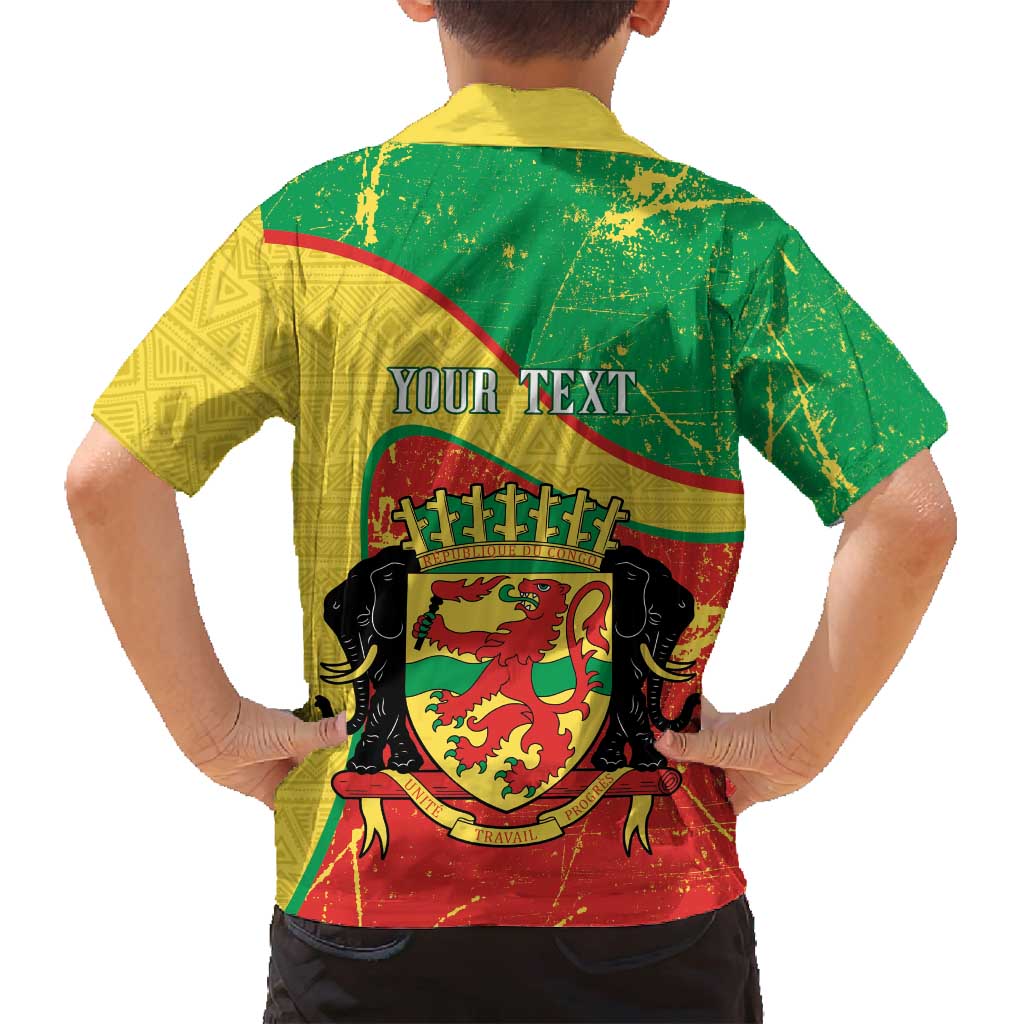 Personalized Congo-Brazzaville Independence Day Family Matching Puletasi and Hawaiian Shirt Coat Of Arms Grunge Style - Wonder Print Shop