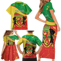Personalized Congo-Brazzaville Independence Day Family Matching Short Sleeve Bodycon Dress and Hawaiian Shirt Coat Of Arms Grunge Style - Wonder Print Shop