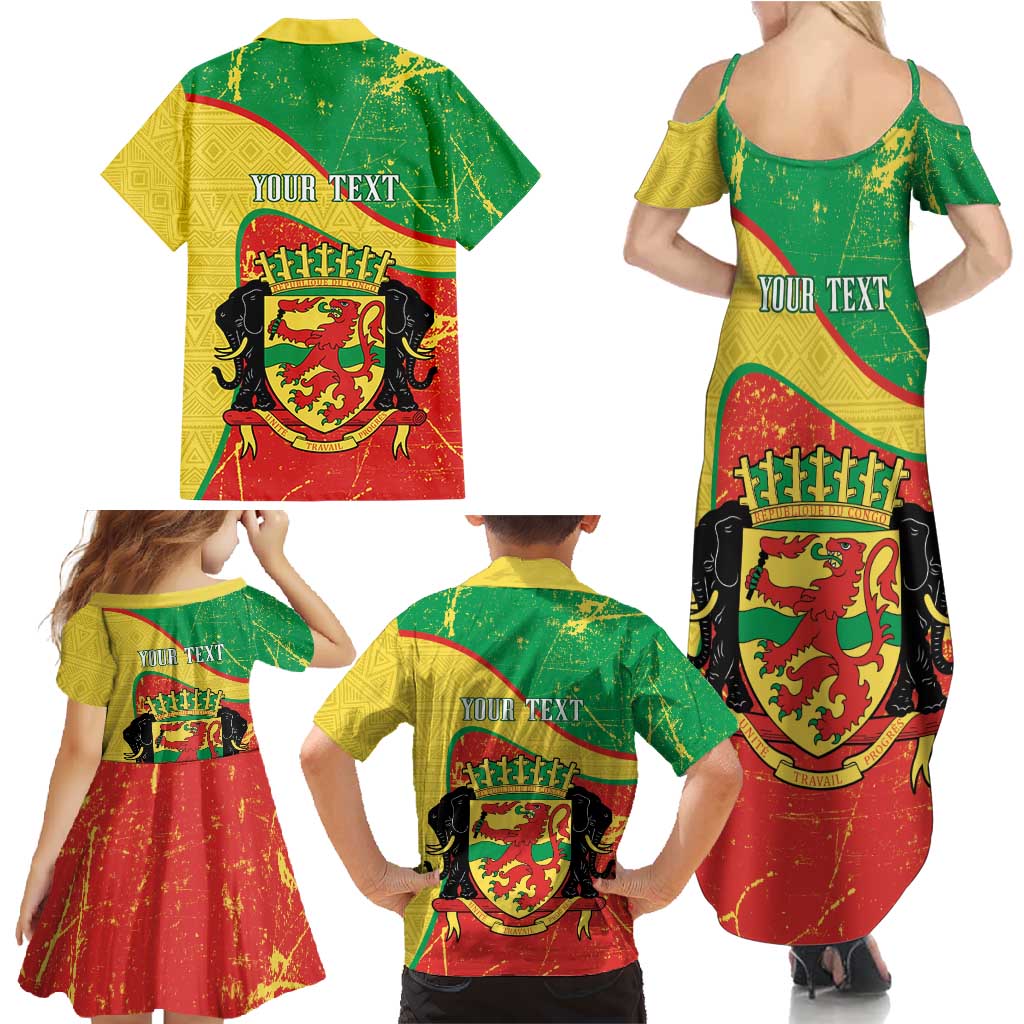 Personalized Congo-Brazzaville Independence Day Family Matching Summer Maxi Dress and Hawaiian Shirt Coat Of Arms Grunge Style - Wonder Print Shop