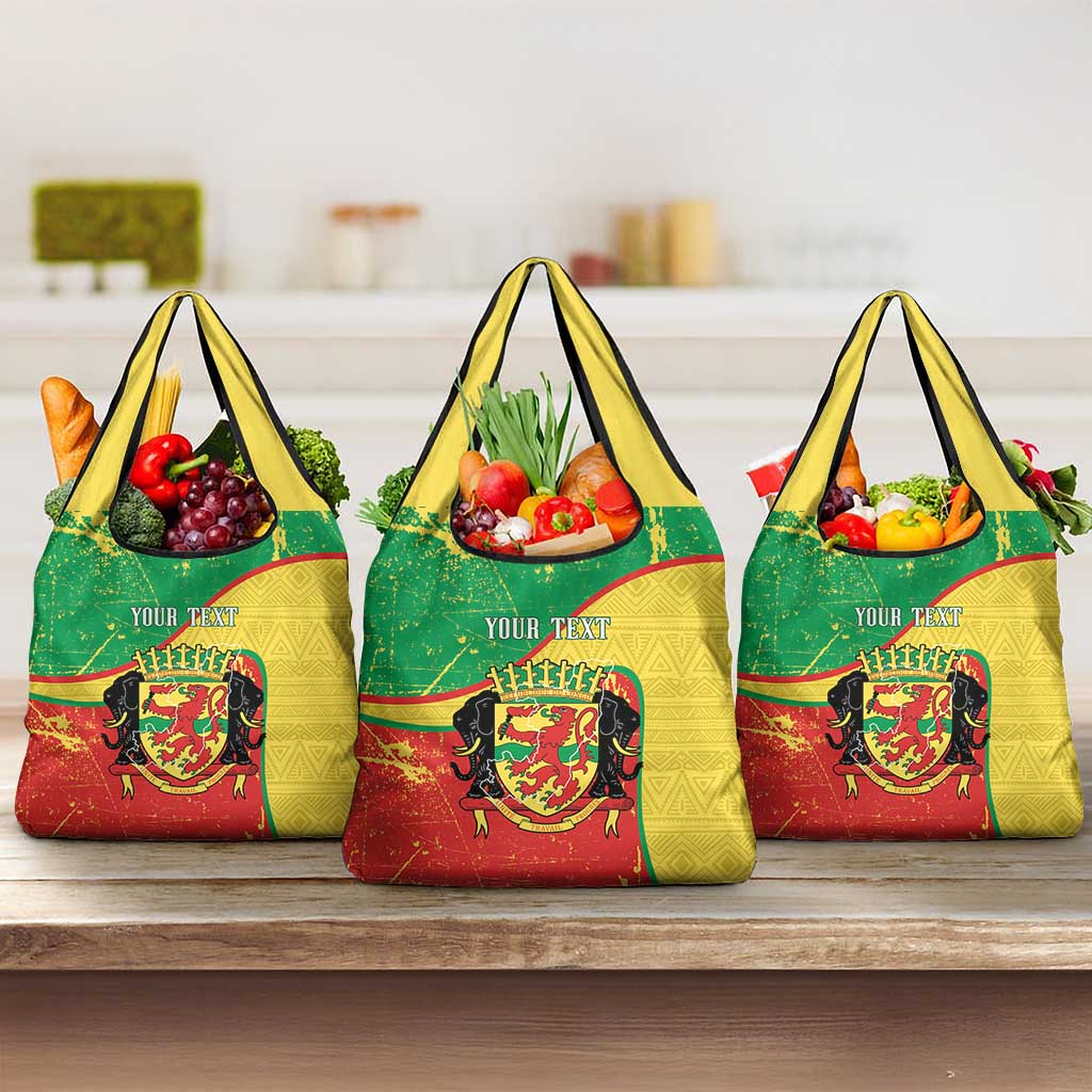 Personalized Congo-Brazzaville Independence Day Grocery Bag Coat Of Arms Grunge Style - Wonder Print Shop
