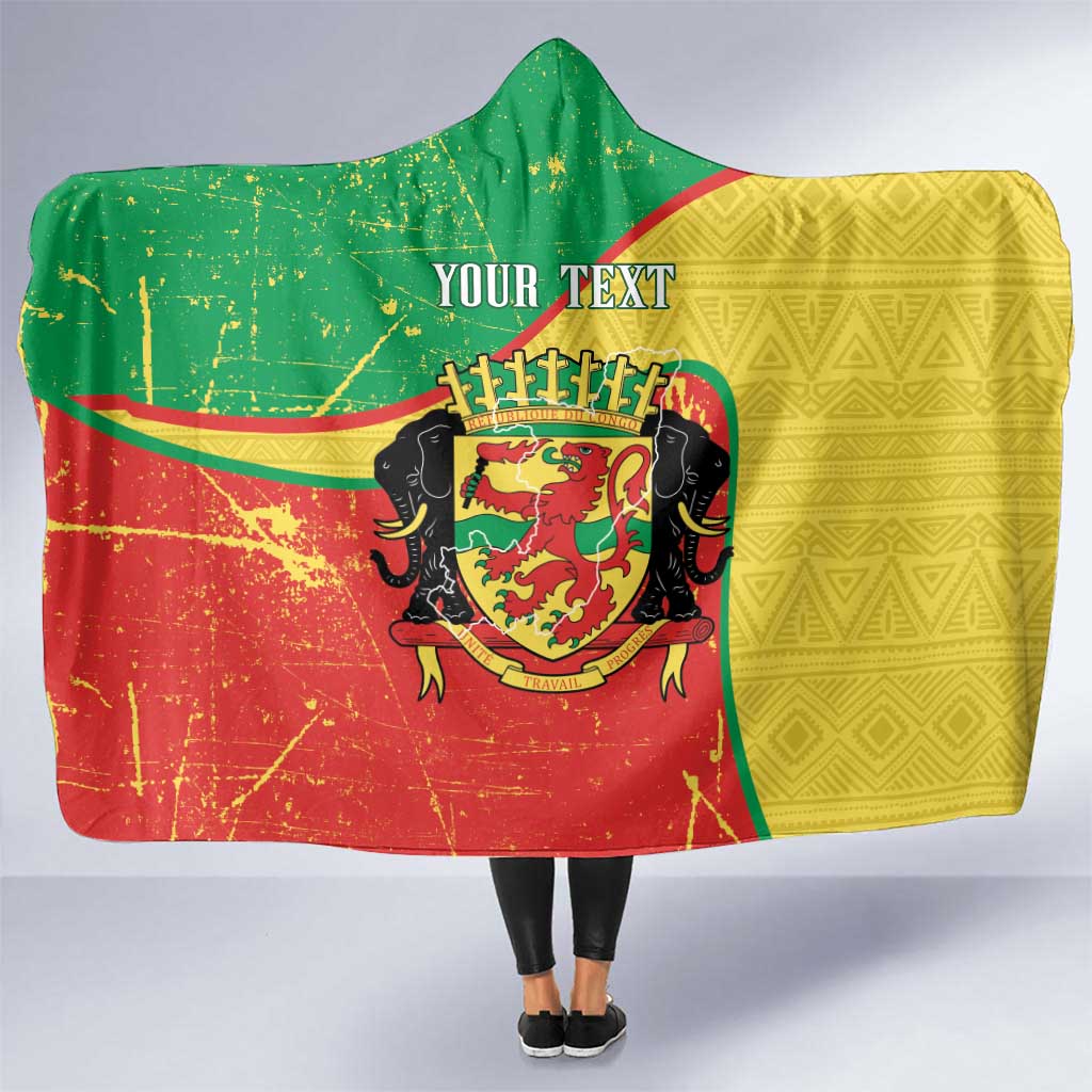 Personalized Congo-Brazzaville Independence Day Hooded Blanket Coat Of Arms Grunge Style - Wonder Print Shop