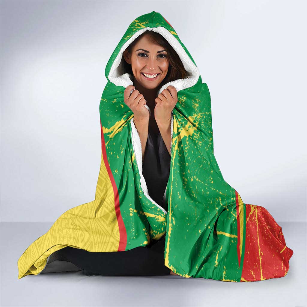 Personalized Congo-Brazzaville Independence Day Hooded Blanket Coat Of Arms Grunge Style - Wonder Print Shop