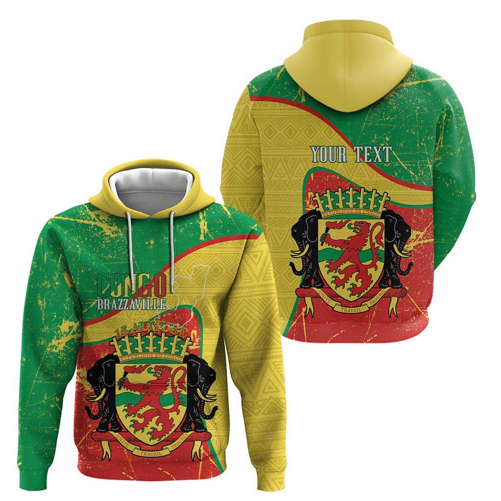 Personalized Congo-Brazzaville Independence Day Hoodie Coat Of Arms Grunge Style - Wonder Print Shop