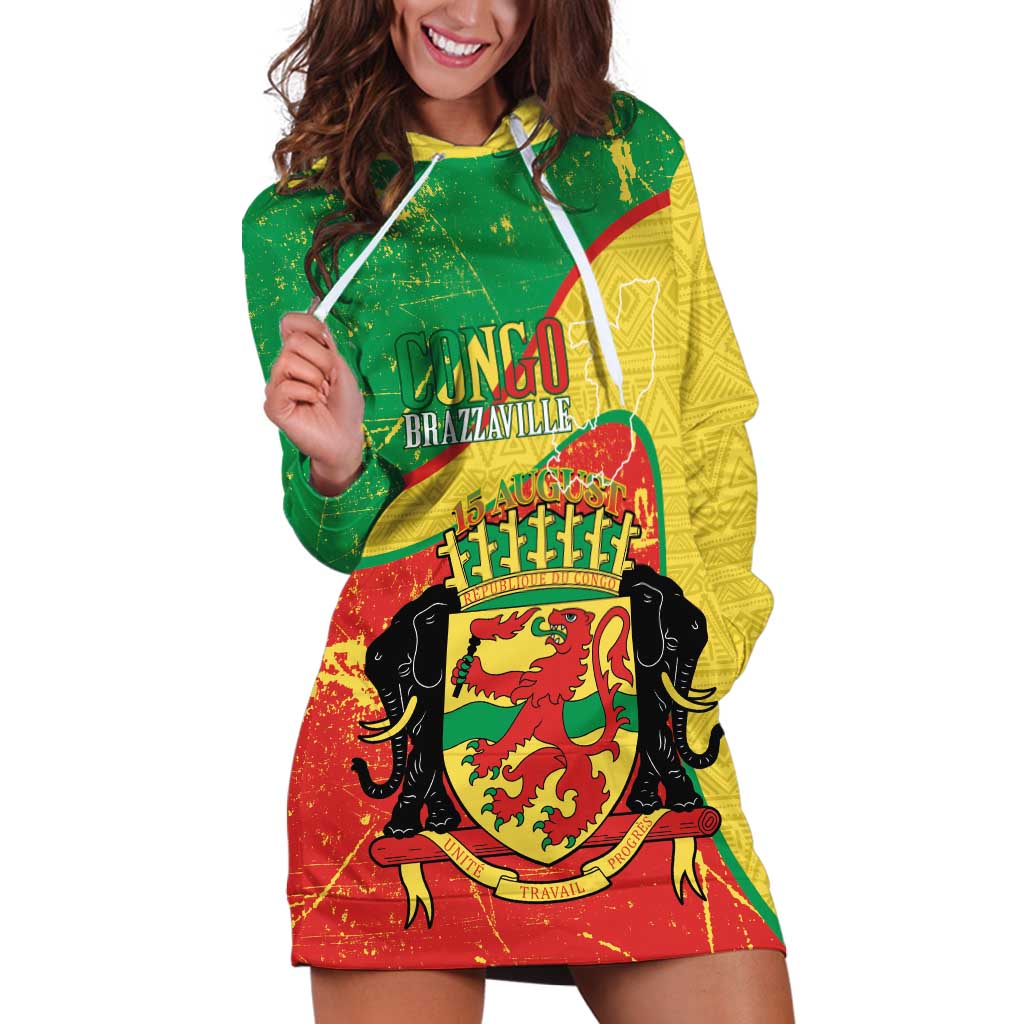 Personalized Congo-Brazzaville Independence Day Hoodie Dress Coat Of Arms Grunge Style - Wonder Print Shop