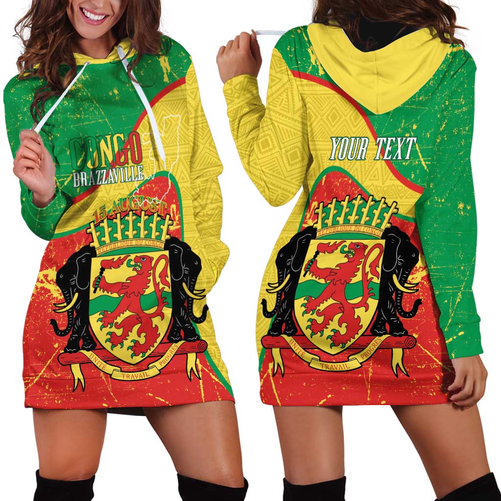 Personalized Congo-Brazzaville Independence Day Hoodie Dress Coat Of Arms Grunge Style - Wonder Print Shop