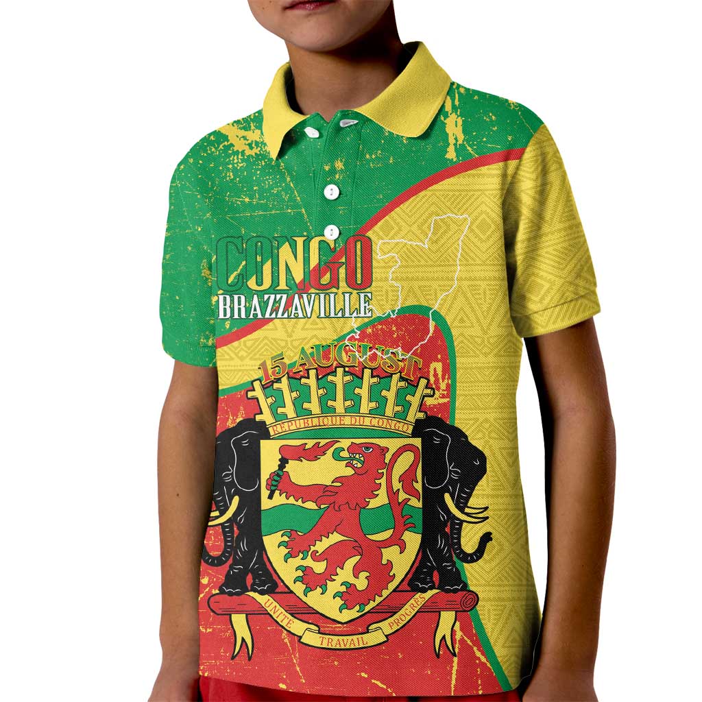 Personalized Congo-Brazzaville Independence Day Kid Polo Shirt Coat Of Arms Grunge Style - Wonder Print Shop