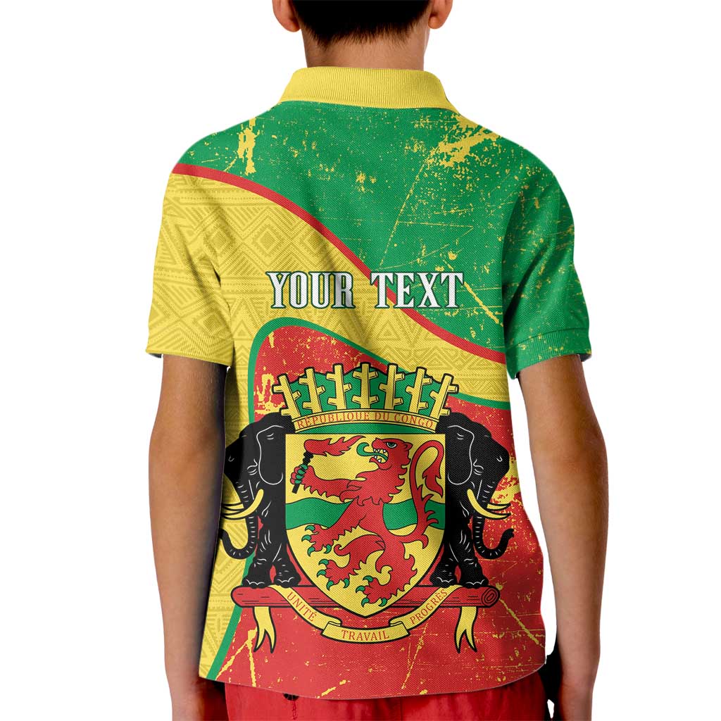 Personalized Congo-Brazzaville Independence Day Kid Polo Shirt Coat Of Arms Grunge Style - Wonder Print Shop