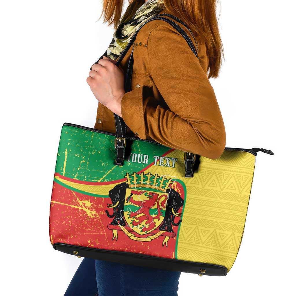 Personalized Congo-Brazzaville Independence Day Leather Tote Bag Coat Of Arms Grunge Style - Wonder Print Shop