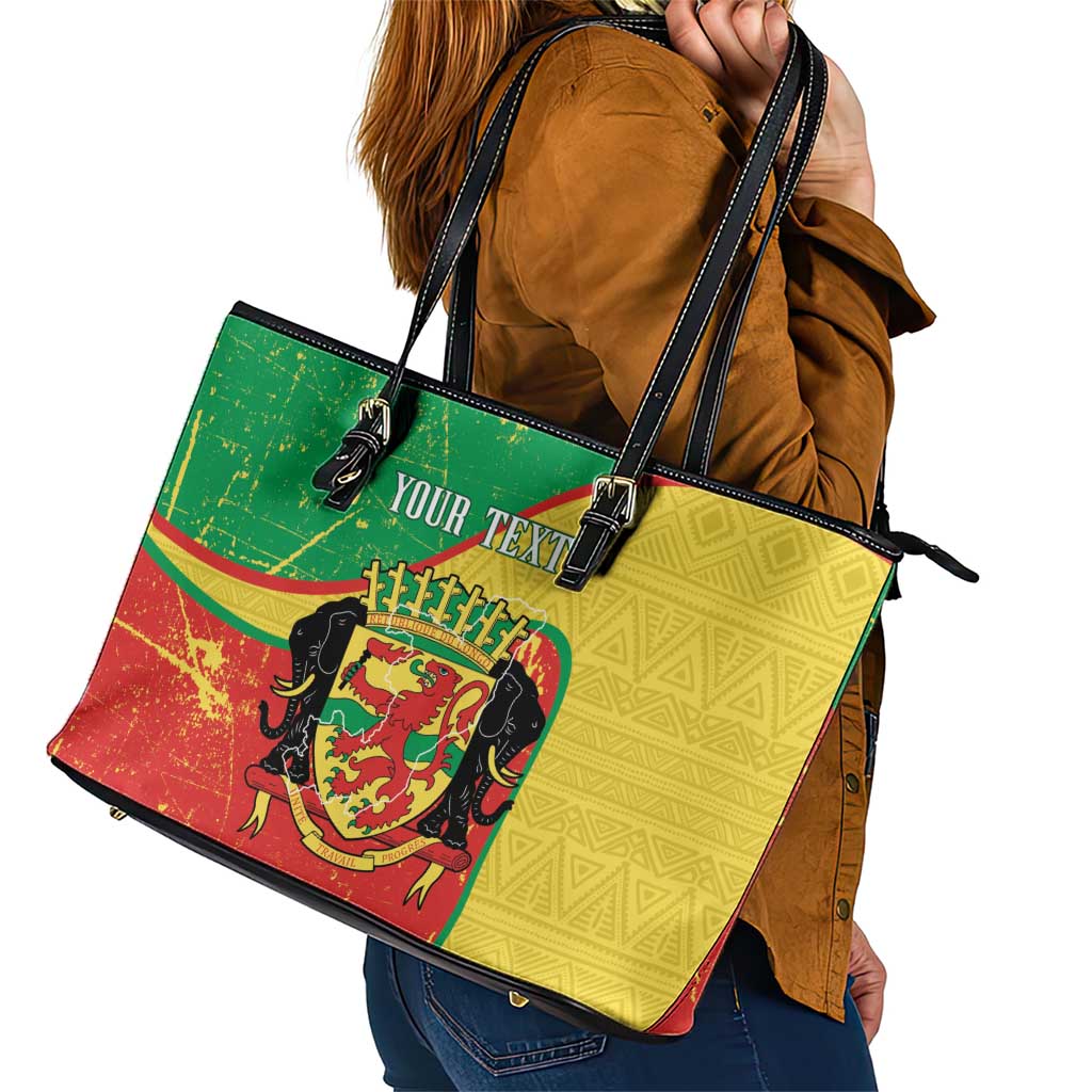 Personalized Congo-Brazzaville Independence Day Leather Tote Bag Coat Of Arms Grunge Style - Wonder Print Shop