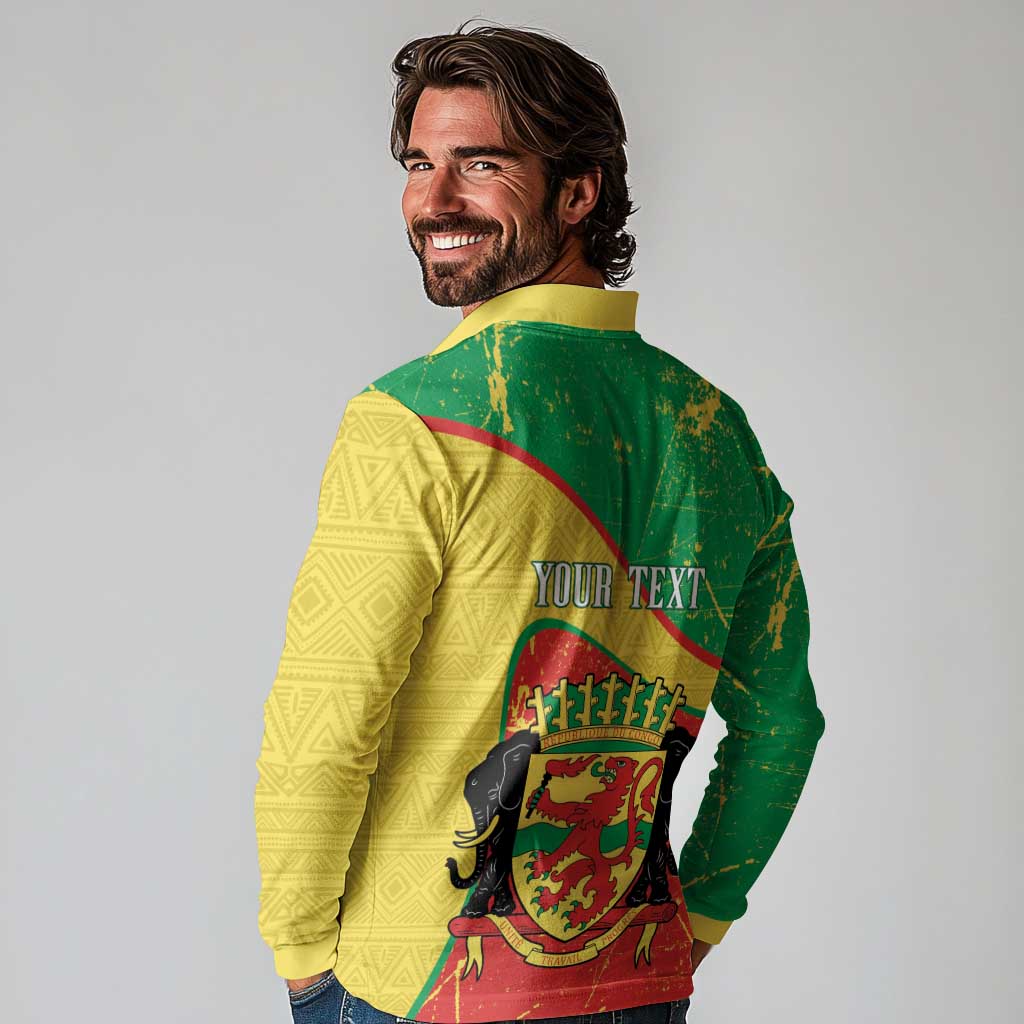 Personalized Congo-Brazzaville Independence Day Long Sleeve Polo Shirt Coat Of Arms Grunge Style - Wonder Print Shop