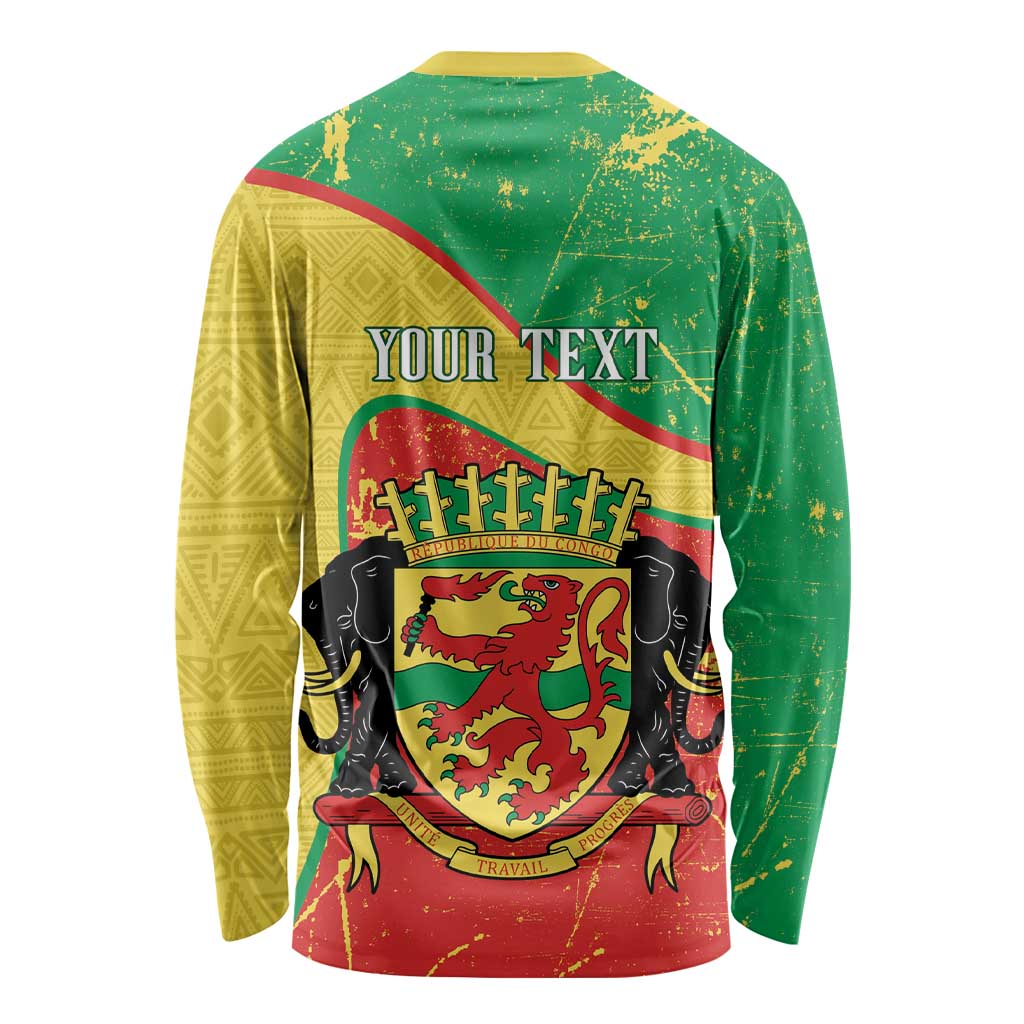 Personalized Congo-Brazzaville Independence Day Long Sleeve Shirt Coat Of Arms Grunge Style - Wonder Print Shop
