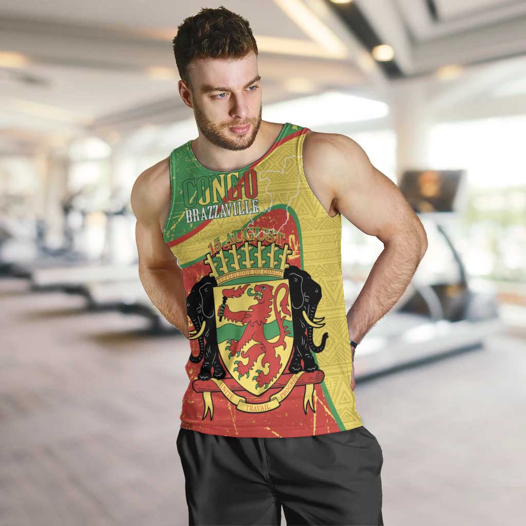 Personalized Congo-Brazzaville Independence Day Men Tank Top Coat Of Arms Grunge Style - Wonder Print Shop