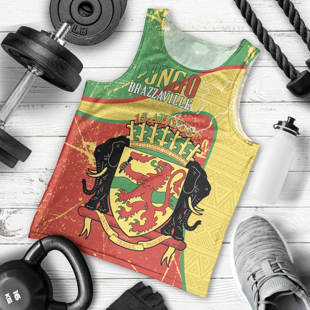 Personalized Congo-Brazzaville Independence Day Men Tank Top Coat Of Arms Grunge Style - Wonder Print Shop