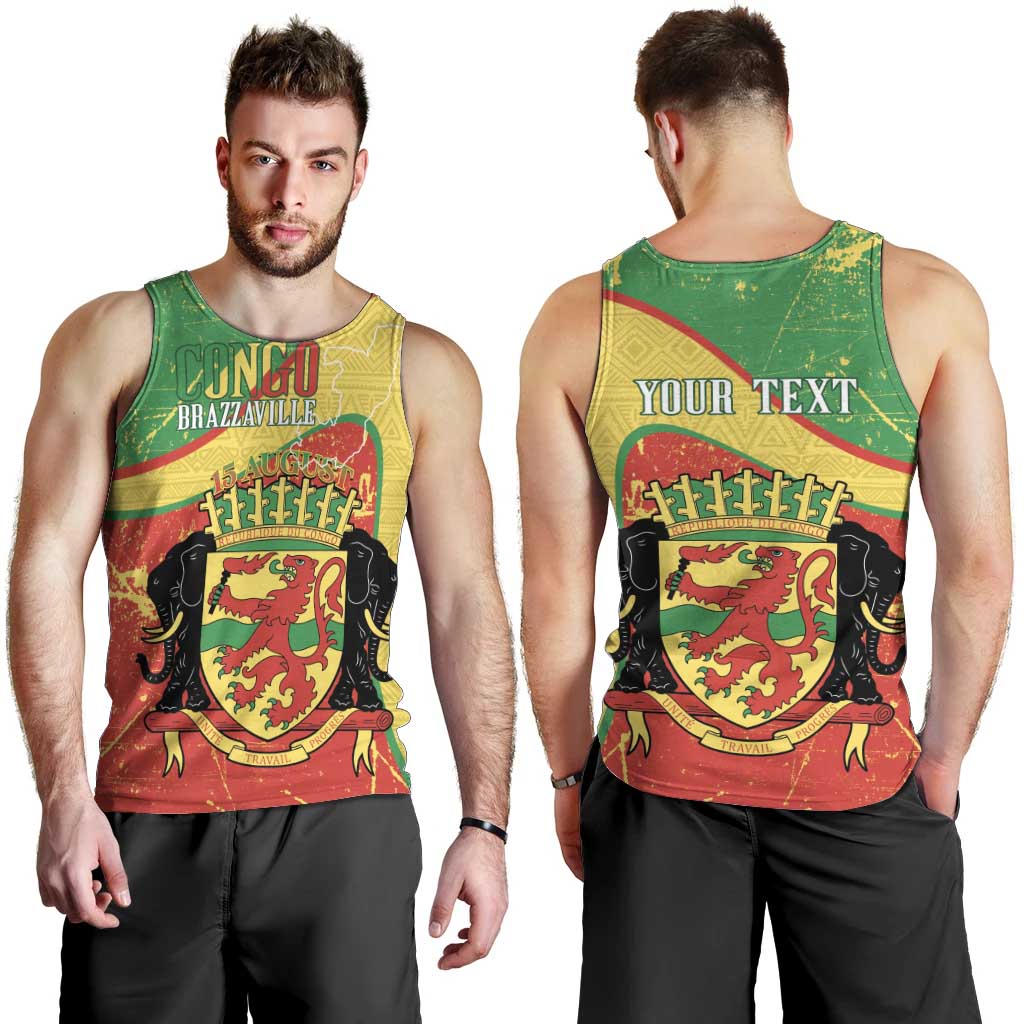 Personalized Congo-Brazzaville Independence Day Men Tank Top Coat Of Arms Grunge Style - Wonder Print Shop