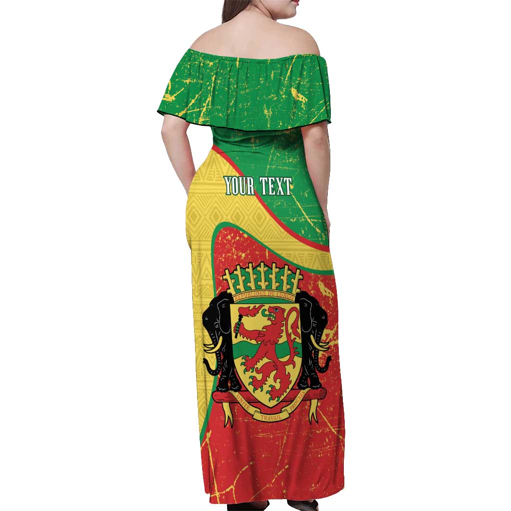 Personalized Congo-Brazzaville Independence Day Off Shoulder Maxi Dress Coat Of Arms Grunge Style - Wonder Print Shop