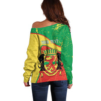 Personalized Congo-Brazzaville Independence Day Off Shoulder Sweater Coat Of Arms Grunge Style - Wonder Print Shop