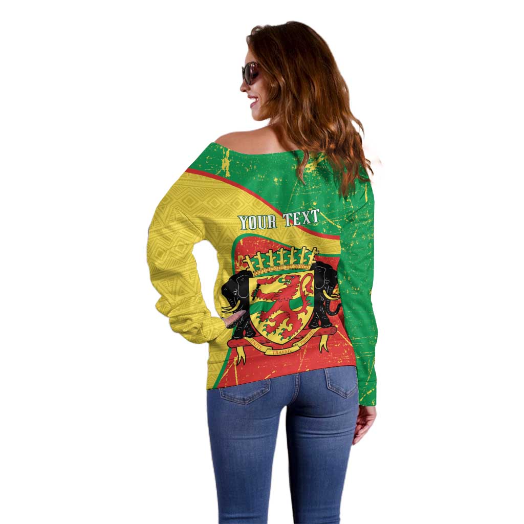 Personalized Congo-Brazzaville Independence Day Off Shoulder Sweater Coat Of Arms Grunge Style - Wonder Print Shop