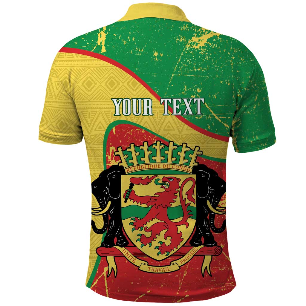 Personalized Congo-Brazzaville Independence Day Polo Shirt Coat Of Arms Grunge Style - Wonder Print Shop