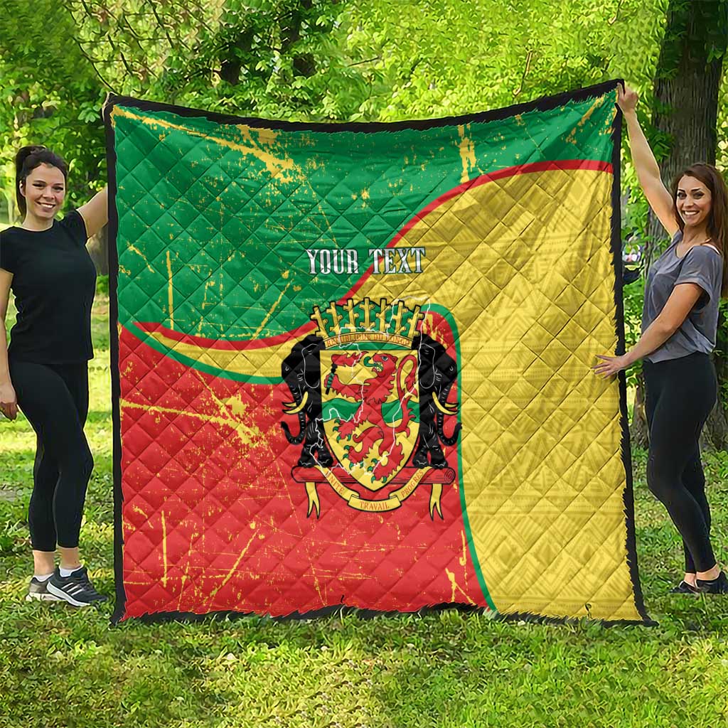 Personalized Congo-Brazzaville Independence Day Quilt Coat Of Arms Grunge Style - Wonder Print Shop