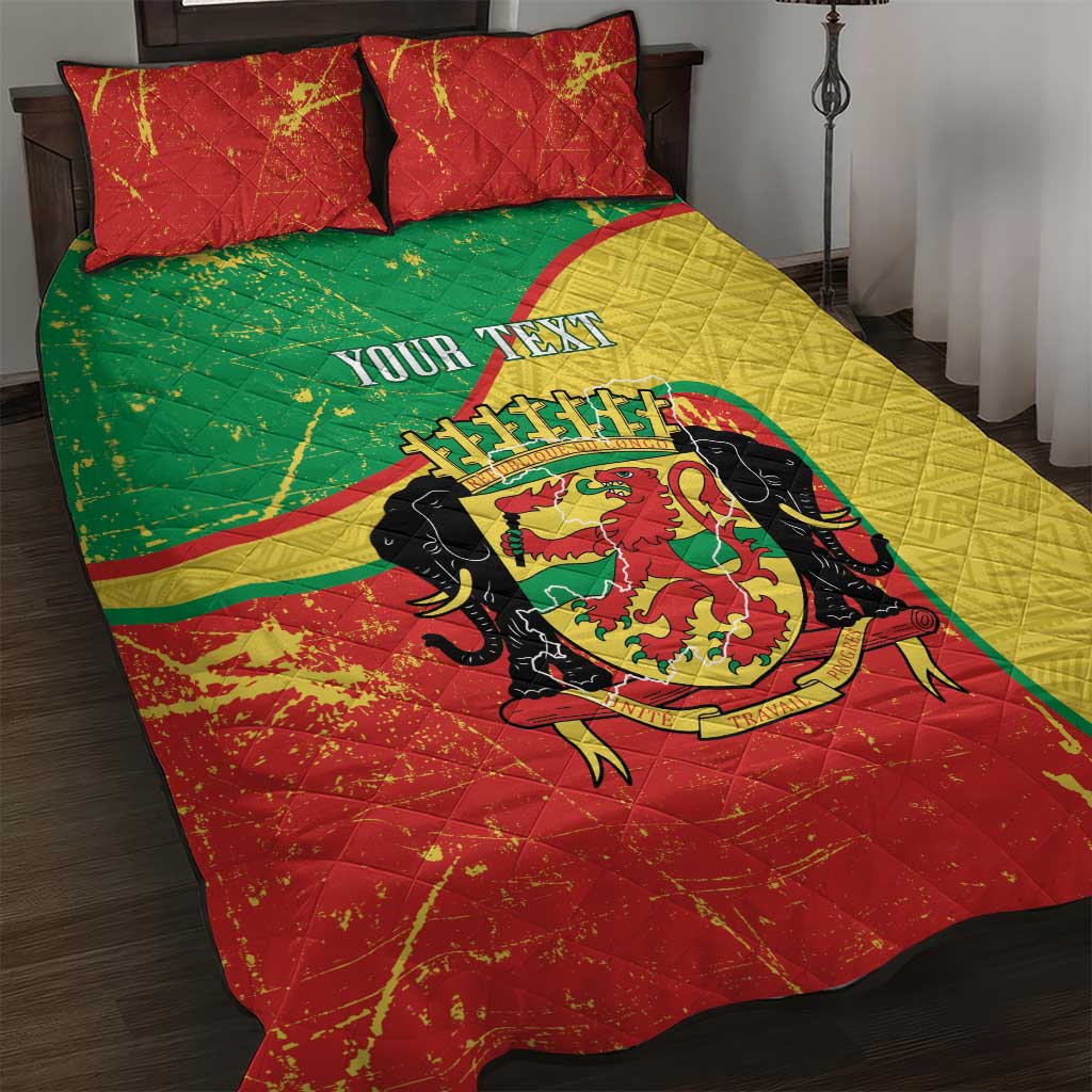 Personalized Congo-Brazzaville Independence Day Quilt Bed Set Coat Of Arms Grunge Style - Wonder Print Shop