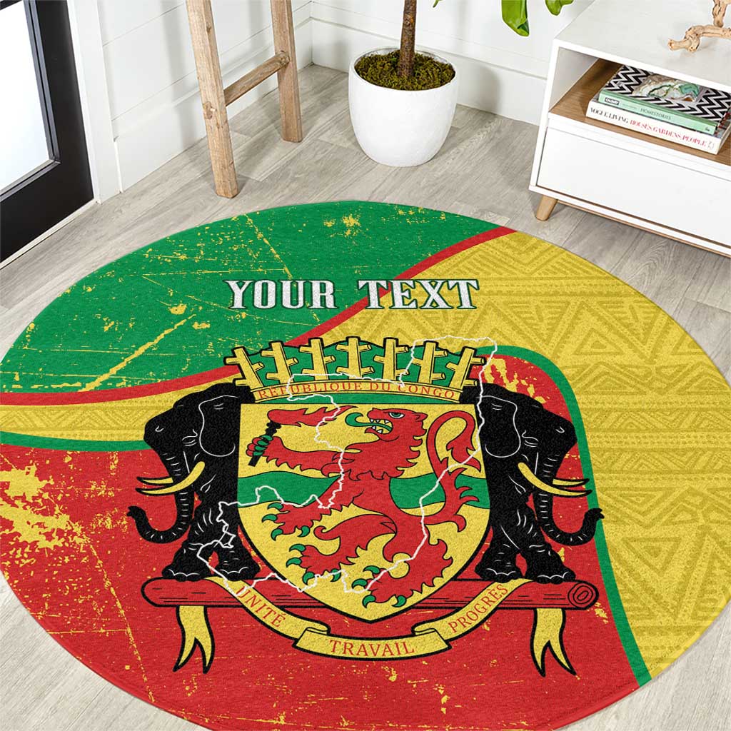 Personalized Congo-Brazzaville Independence Day Round Carpet Coat Of Arms Grunge Style - Wonder Print Shop
