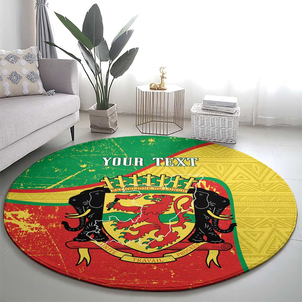 Personalized Congo-Brazzaville Independence Day Round Carpet Coat Of Arms Grunge Style - Wonder Print Shop