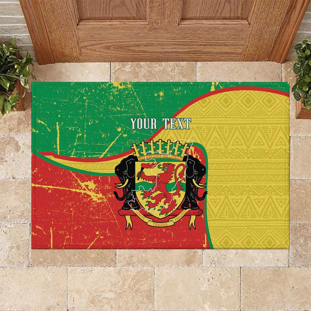Personalized Congo-Brazzaville Independence Day Rubber Doormat Coat Of Arms Grunge Style - Wonder Print Shop
