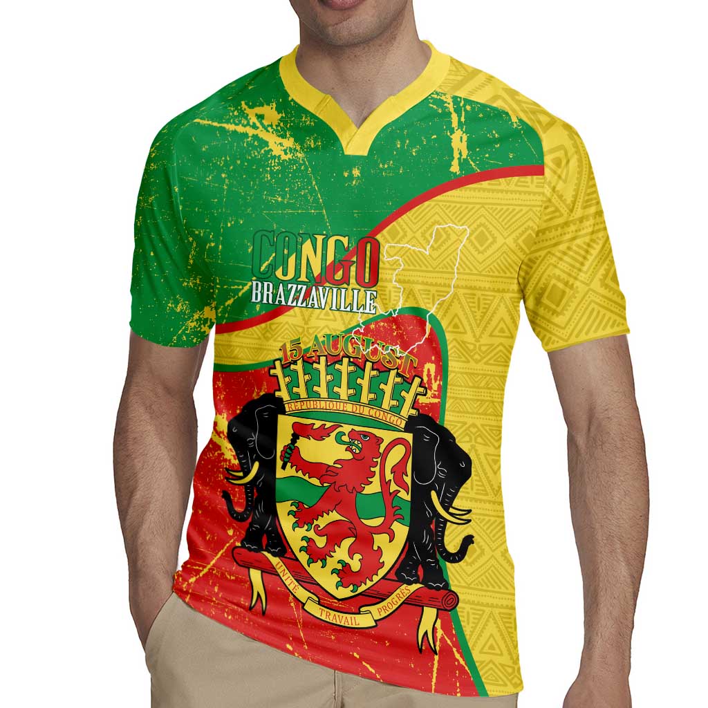 Personalized Congo-Brazzaville Independence Day Rugby Jersey Coat Of Arms Grunge Style - Wonder Print Shop