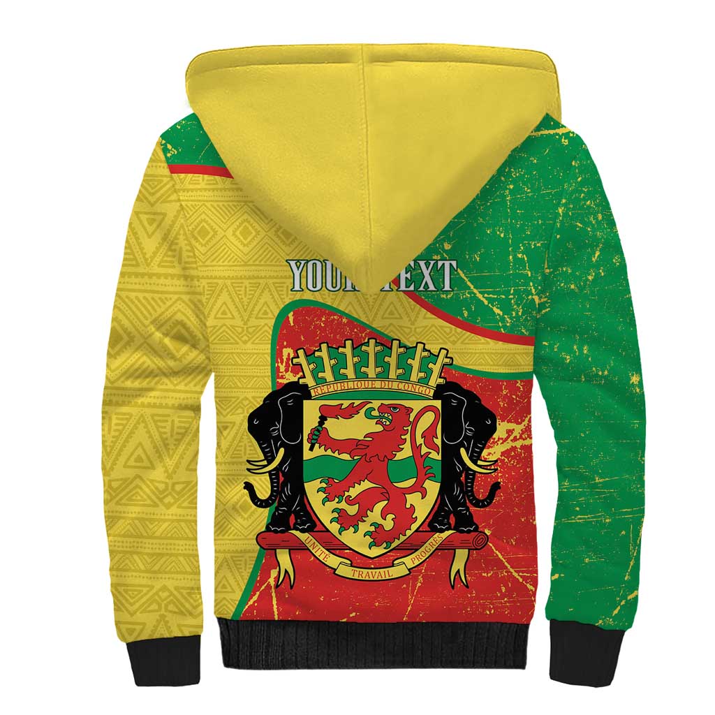Personalized Congo-Brazzaville Independence Day Sherpa Hoodie Coat Of Arms Grunge Style - Wonder Print Shop