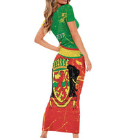 Personalized Congo-Brazzaville Independence Day Short Sleeve Bodycon Dress Coat Of Arms Grunge Style - Wonder Print Shop