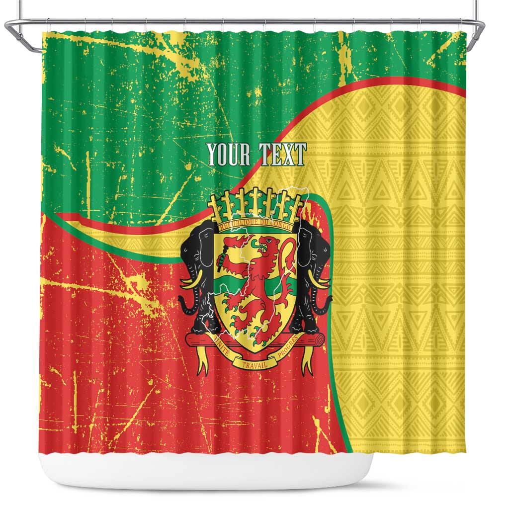 Personalized Congo-Brazzaville Independence Day Shower Curtain Coat Of Arms Grunge Style - Wonder Print Shop