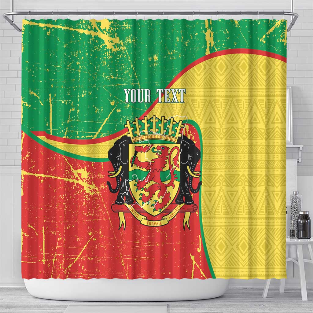 Personalized Congo-Brazzaville Independence Day Shower Curtain Coat Of Arms Grunge Style - Wonder Print Shop