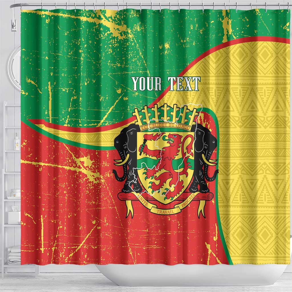 Personalized Congo-Brazzaville Independence Day Shower Curtain Coat Of Arms Grunge Style - Wonder Print Shop