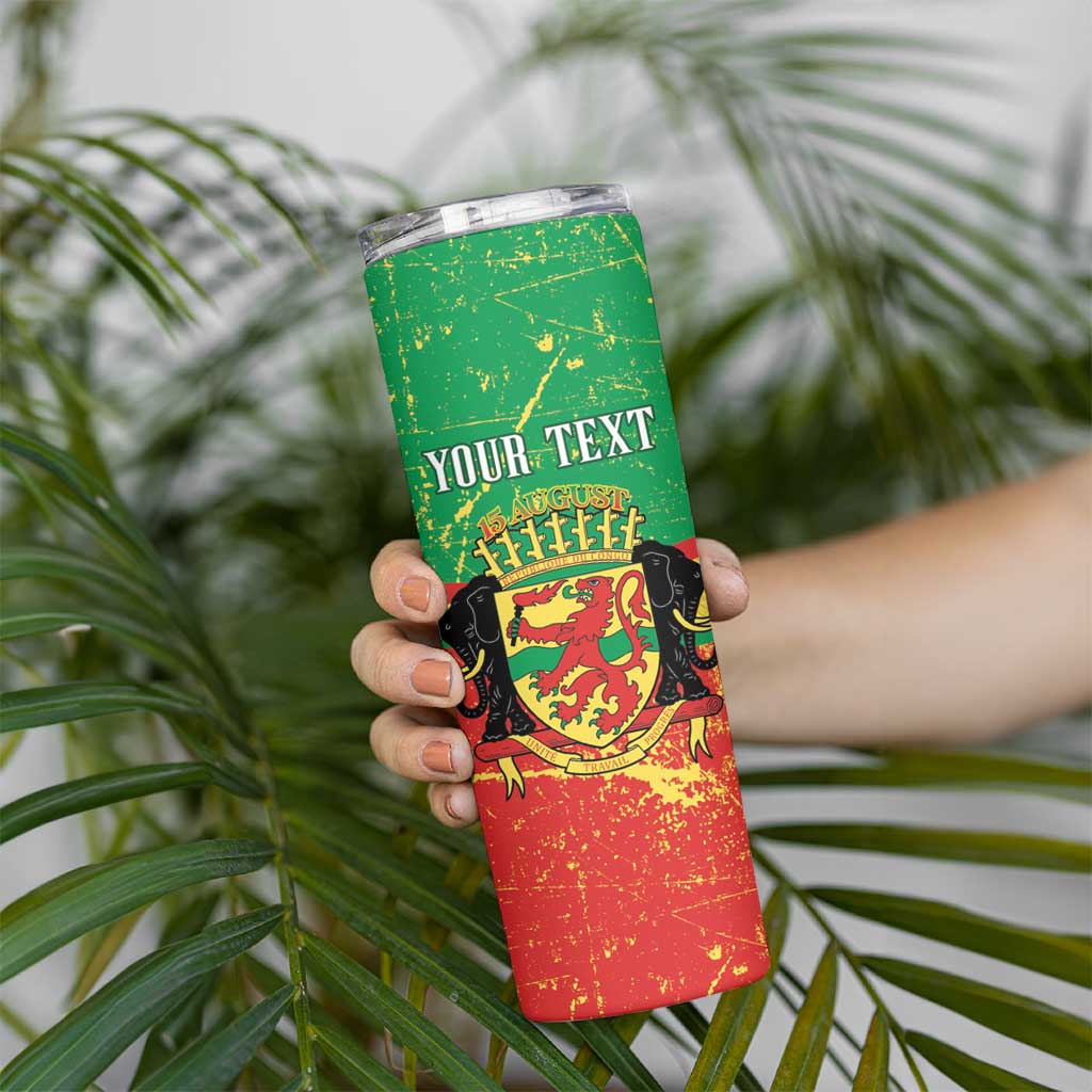 Personalized Congo-Brazzaville Independence Day Skinny Tumbler Coat Of Arms Grunge Style - Wonder Print Shop
