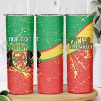 Personalized Congo-Brazzaville Independence Day Skinny Tumbler Coat Of Arms Grunge Style - Wonder Print Shop