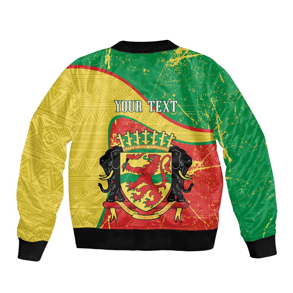 Personalized Congo-Brazzaville Independence Day Sleeve Zip Bomber Jacket Coat Of Arms Grunge Style - Wonder Print Shop