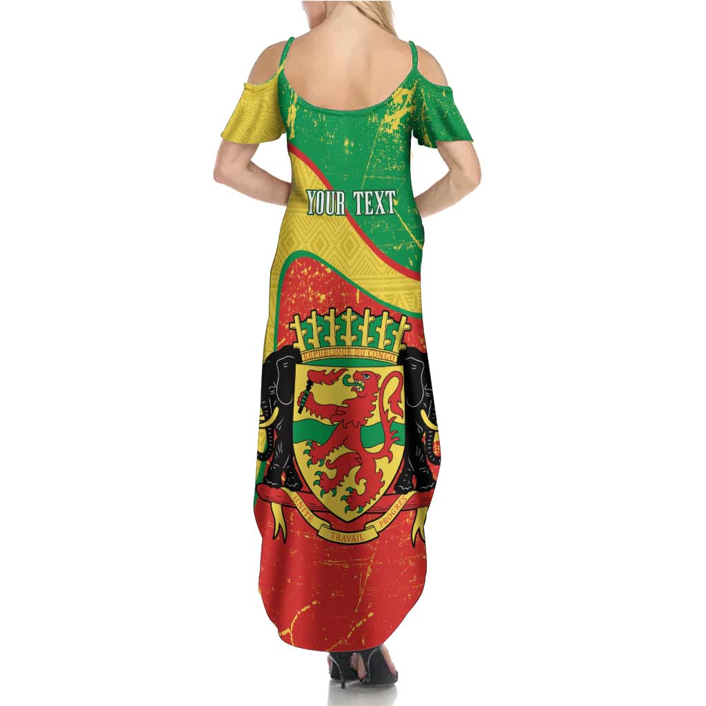 Personalized Congo-Brazzaville Independence Day Summer Maxi Dress Coat Of Arms Grunge Style - Wonder Print Shop