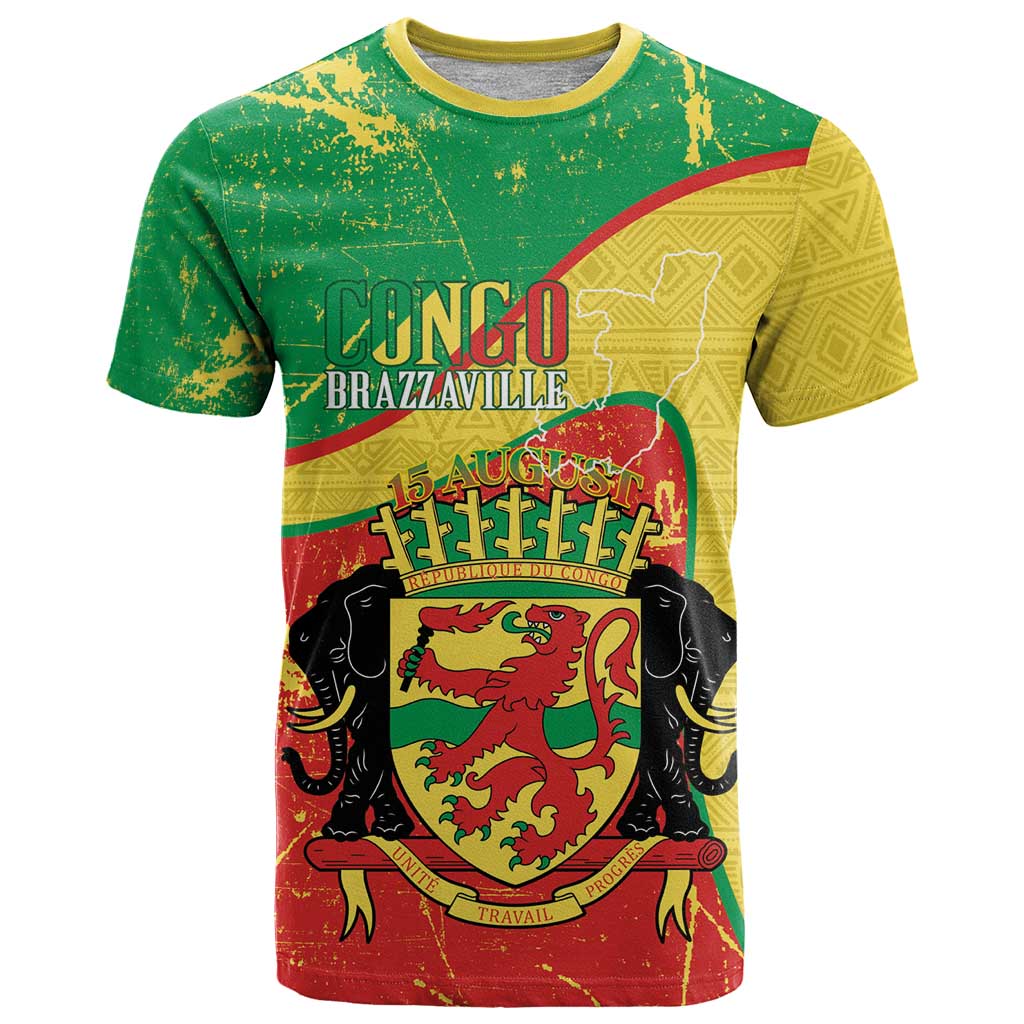 Personalized Congo-Brazzaville Independence Day T Shirt Coat Of Arms Grunge Style - Wonder Print Shop