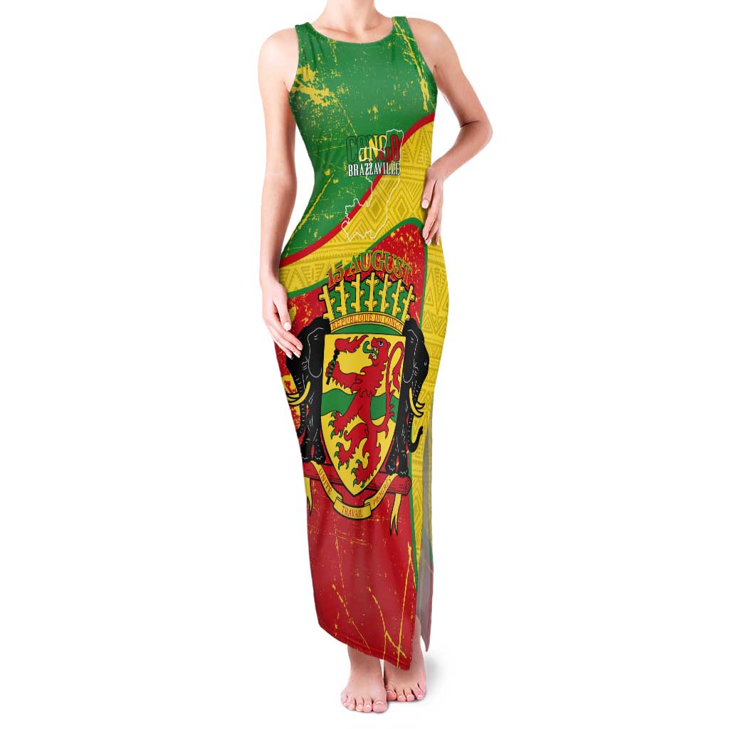 Personalized Congo-Brazzaville Independence Day Tank Maxi Dress Coat Of Arms Grunge Style - Wonder Print Shop