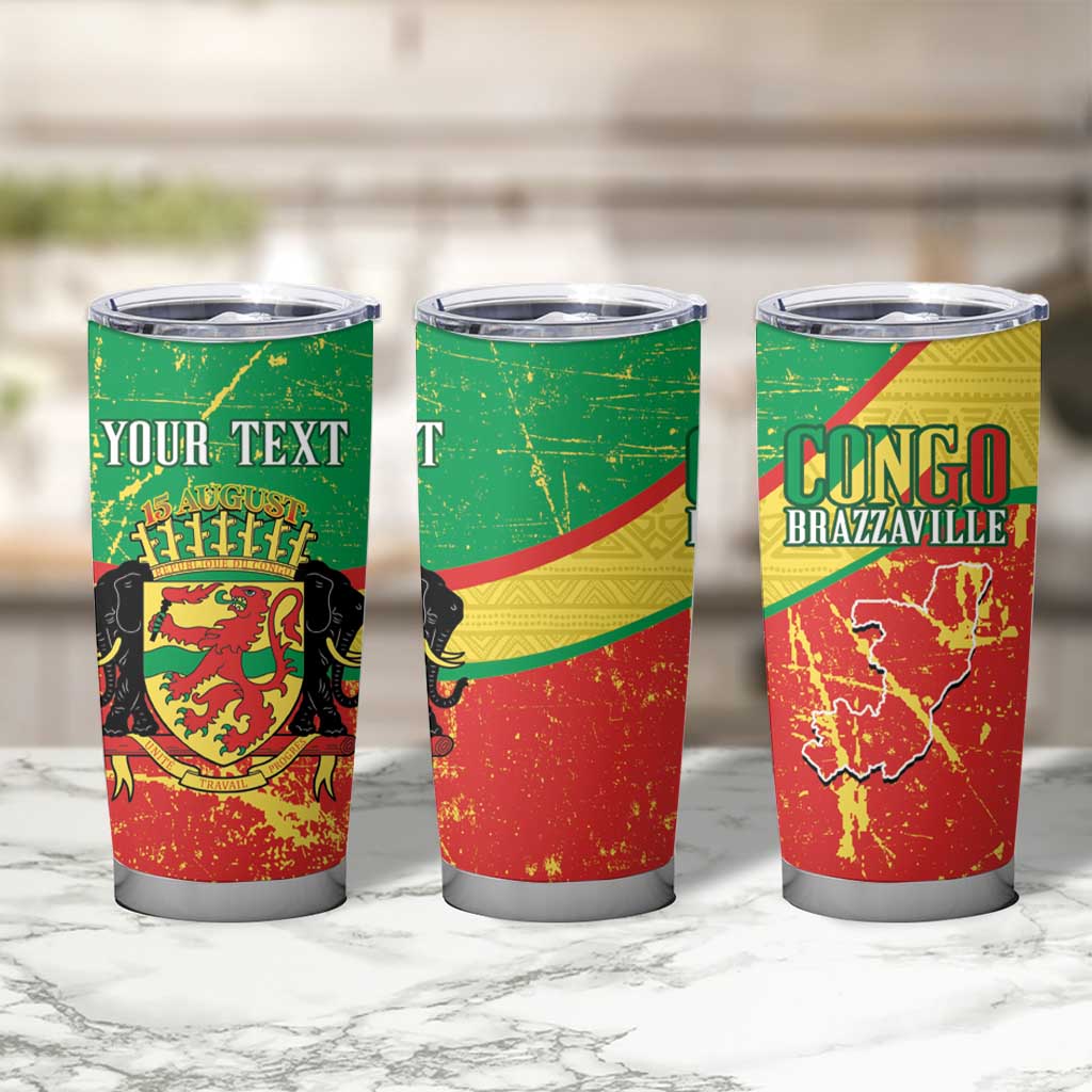 Personalized Congo-Brazzaville Independence Day Tumbler Cup Coat Of Arms Grunge Style - Wonder Print Shop