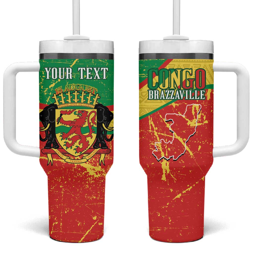 Personalized Congo-Brazzaville Independence Day Tumbler With Handle Coat Of Arms Grunge Style - Wonder Print Shop
