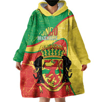 Personalized Congo-Brazzaville Independence Day Wearable Blanket Hoodie Coat Of Arms Grunge Style - Wonder Print Shop