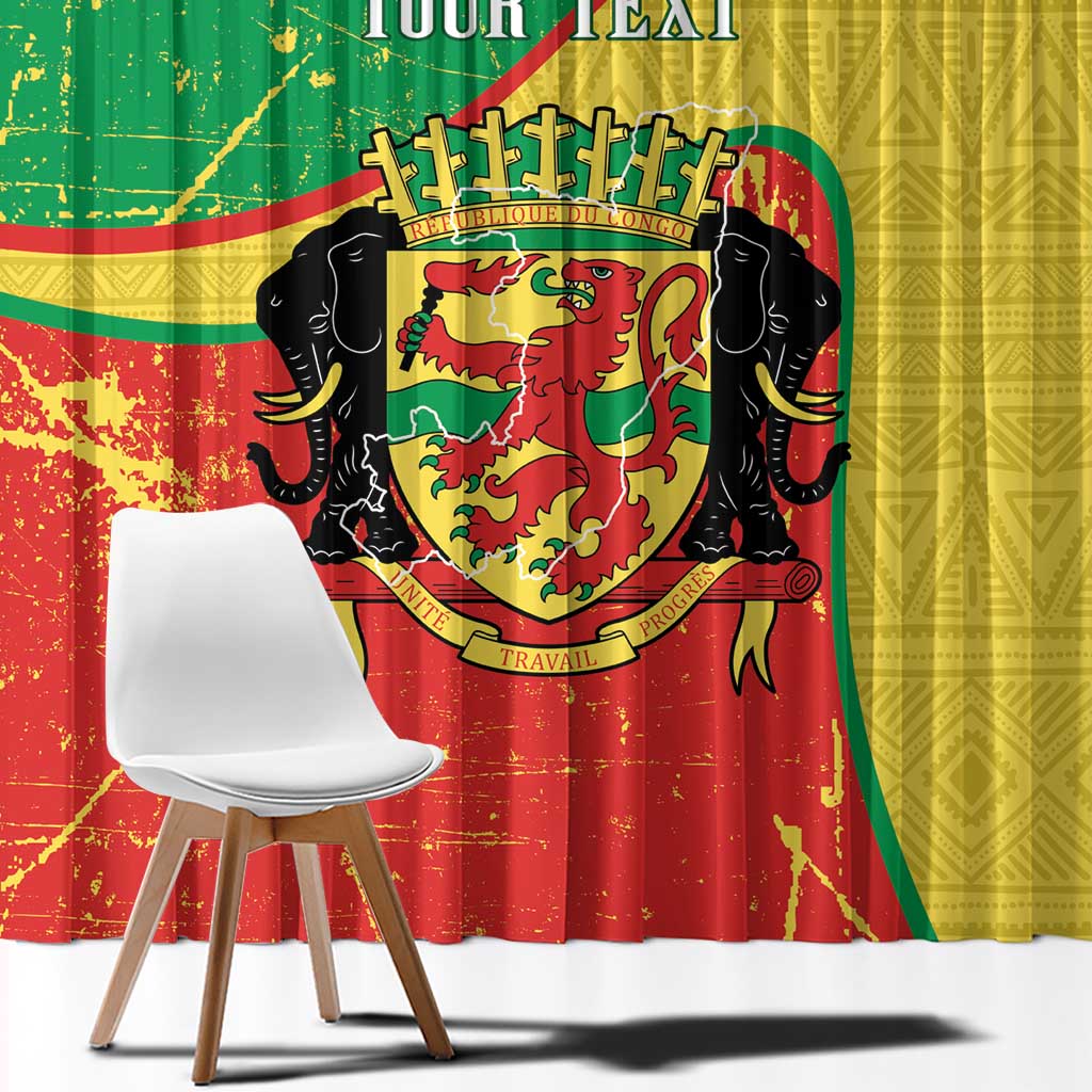 Personalized Congo-Brazzaville Independence Day Window Curtain Coat Of Arms Grunge Style - Wonder Print Shop