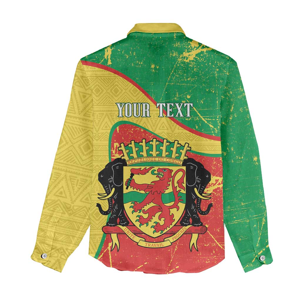 Personalized Congo-Brazzaville Independence Day Women Casual Shirt Coat Of Arms Grunge Style - Wonder Print Shop
