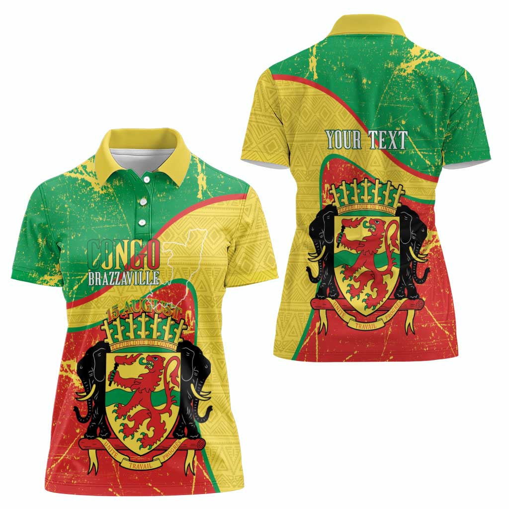 Personalized Congo-Brazzaville Independence Day Women Polo Shirt Coat Of Arms Grunge Style - Wonder Print Shop