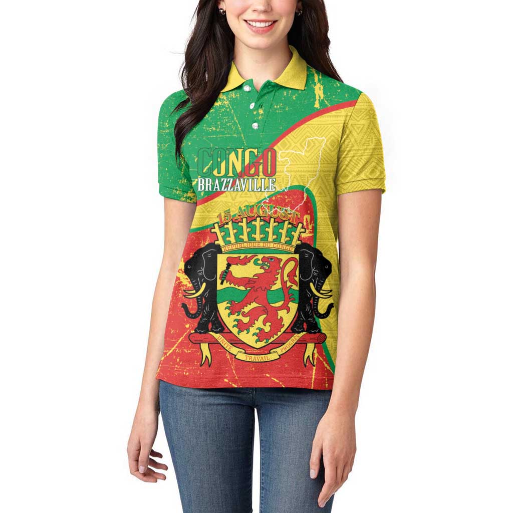 Personalized Congo-Brazzaville Independence Day Women Polo Shirt Coat Of Arms Grunge Style - Wonder Print Shop