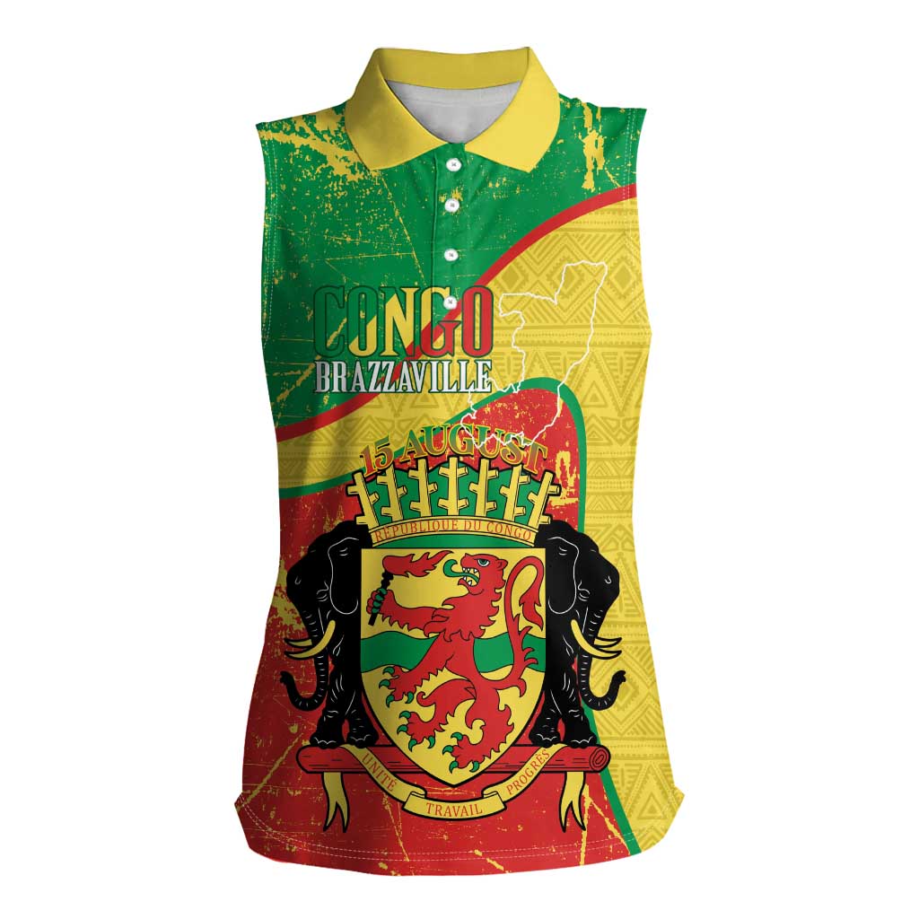 Personalized Congo-Brazzaville Independence Day Women Sleeveless Polo Shirt Coat Of Arms Grunge Style - Wonder Print Shop